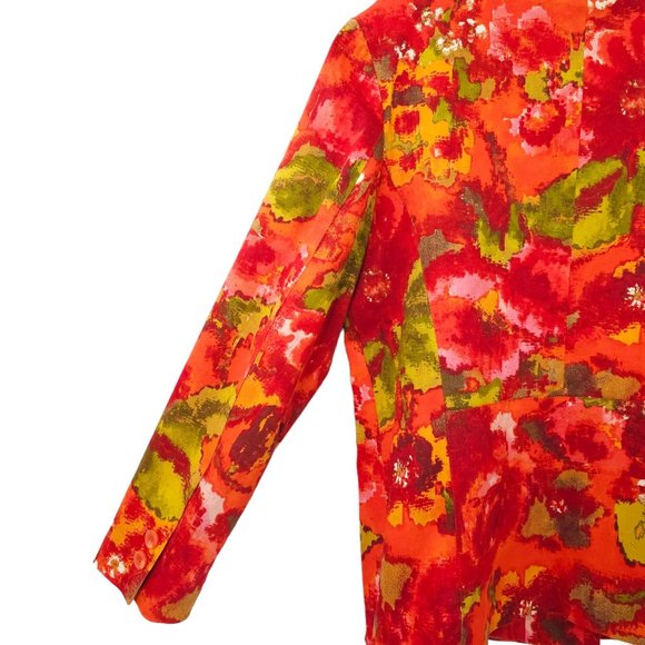 Chicos Floral Jacket Chicos Sz 2 US L/12 Round Neck Hidden Button Placket Blazer - Picture 16 of 16